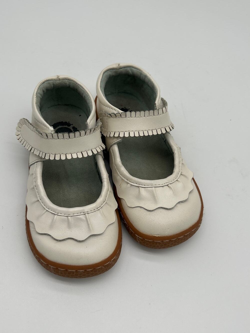Livie & Luca White Leather Ruffle Mary Jane Shoes Toddler Size 7 Hook & Loop